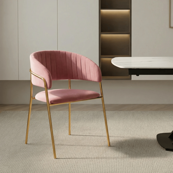Różowe Krzesło Glamour Eleganckie Do Jadalni Salonu Welurowe Nowoczesne Złote FLORA
