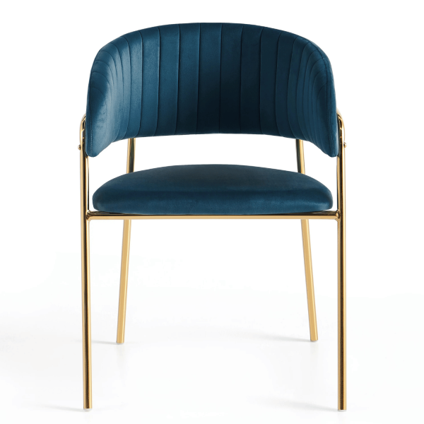 Krzesło Glamour Do Jadalni Salonu Welurowe Nowoczesne Morskie Niebieskie Złote FLORA