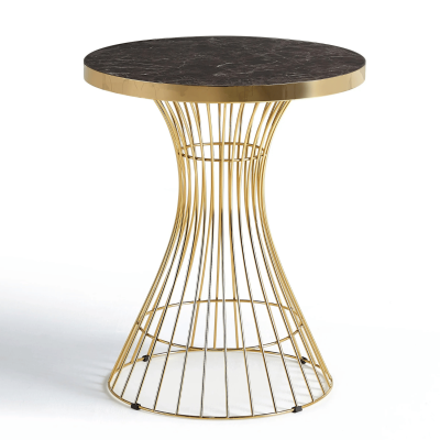 Mały Okrągły Stół 60 cm Do Salonu Glamour Nowoczesny Klepsydra Brązowy Marmur Złoty ELEGANT