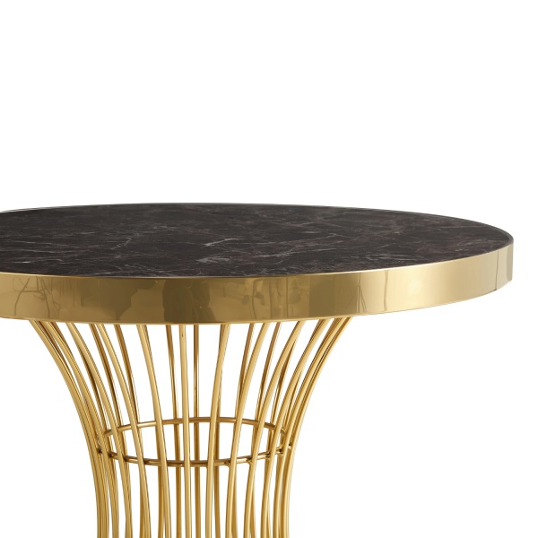 Mały Okrągły Stół 60 cm Do Salonu Glamour Nowoczesny Klepsydra Brązowy Marmur Złoty ELEGANT