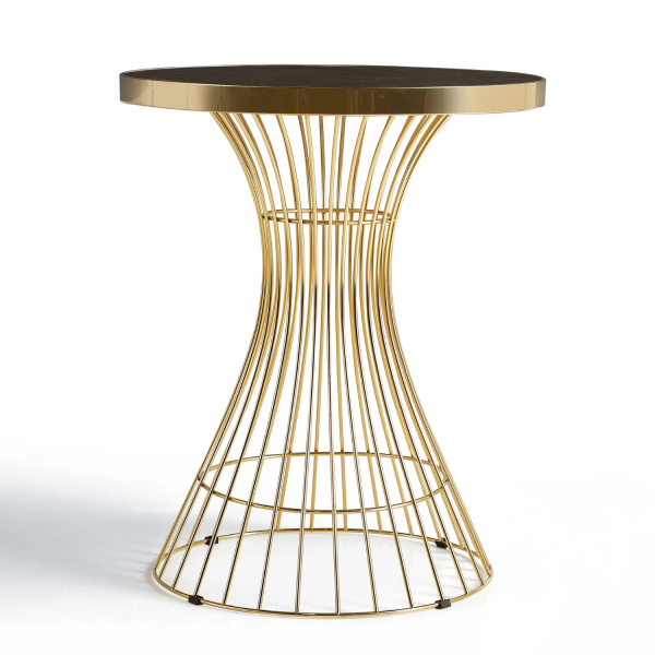 Mały Okrągły Stół 60 cm Do Salonu Glamour Nowoczesny Klepsydra Brązowy Marmur Złoty ELEGANT