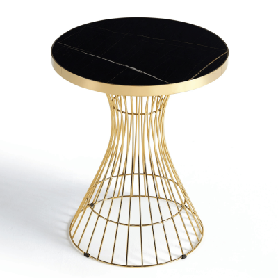 Nowoczesny Mały Okrągły Stół Do Salonu Glamour Klepsydra 60 cm Czarny Marmur Złoty ELEGANT