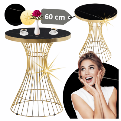 Nowoczesny Mały Okrągły Stół Do Salonu Glamour Klepsydra 60 cm Czarny Marmur Złoty ELEGANT