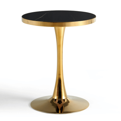 Mały Nowoczesny Stół 60 cm Okrągły Do Salonu Glamour Kolumnowa Podstawa Czarny Marmur Złoty ROCKY