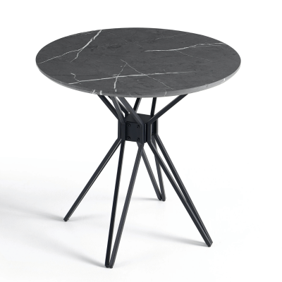 Nowoczesny Stół Do Jadalni Salonu Kuchni Okrągły 80 cm Metalowy Dąb Marmur Ciemnoszary Czarny POLY