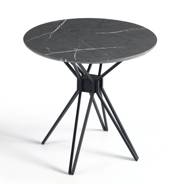 Nowoczesny Stół Do Jadalni Salonu Kuchni Okrągły 80 cm Metalowy Dąb Marmur Ciemnoszary Czarny POLY
