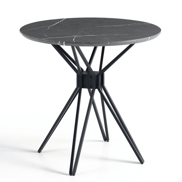Nowoczesny Stół Do Jadalni Salonu Kuchni Okrągły 80 cm Metalowy Dąb Marmur Ciemnoszary Czarny POLY