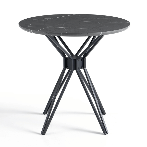 Nowoczesny Stół Do Jadalni Salonu Kuchni Okrągły 80 cm Metalowy Dąb Marmur Ciemnoszary Czarny POLY