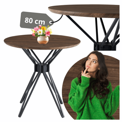 Stół Kuchenny Do Jadalni Salonu Kuchni Okrągły 80 cm Nowoczesny Metalowy Orzech Czarny POLY