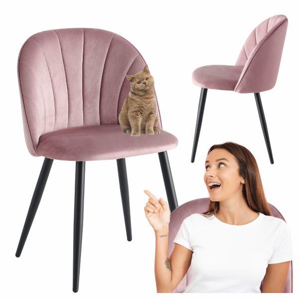 Różowe Krzesło Kuchenne Do Jadalni Salonu Loft Eleganckie Welurowe Nowoczesne Czarne LUNA