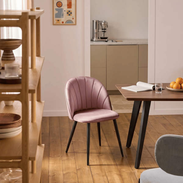 Różowe Krzesło Kuchenne Do Jadalni Salonu Loft Eleganckie Welurowe Nowoczesne Czarne LUNA
