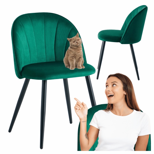 Zielone Eleganckie Krzesło Kuchenne Welurowe Do Salonu Jadalni Loft Nowoczesne Butelkowa Zieleń Czarne LUNA