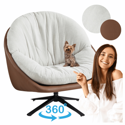 Nowoczesny Fotel Wypoczynkowy Obrotowy Do Salonu Tapicerowany Loft Jasnobeżowy Eco Skóra CLOUD