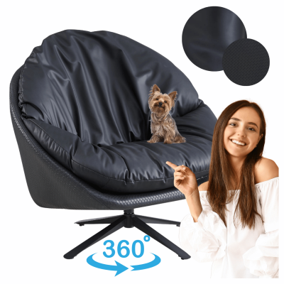 Czarny Skórzany Fotel Wypoczynkowy Obrotowy Nowoczesny Do Salonu Loft Eco Skóra CLOUD