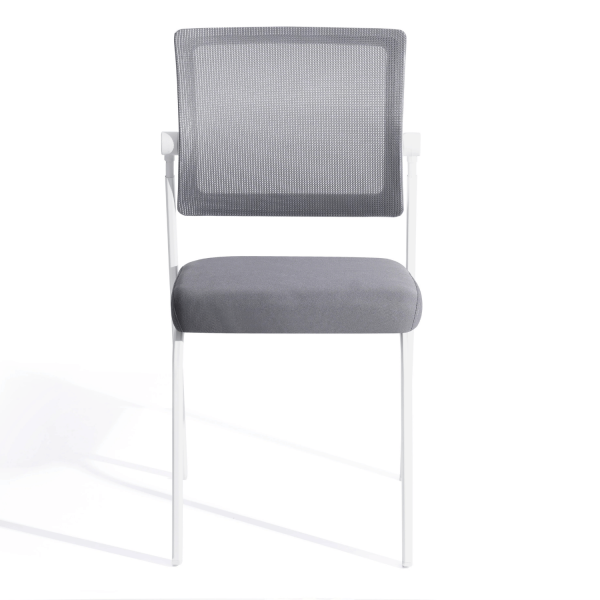 Krzesło Konferencyjne Biurowe Tapicerowane Nowoczesne Do Biura Z Oparciem Siatkowym Szare Białe OMEGA
