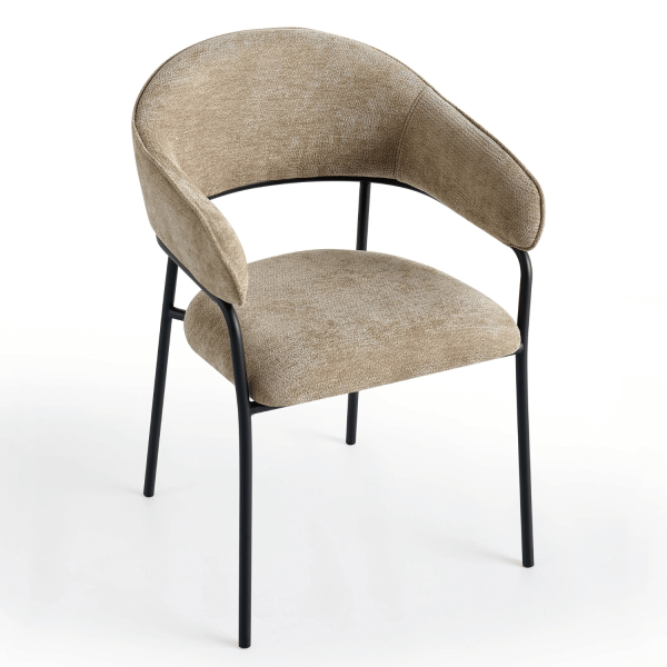 Nowoczesne Krzesło Loft Do Jadalni Salonu Tapicerowane z Podłokietnikami Szaro-Beżowe SELVO