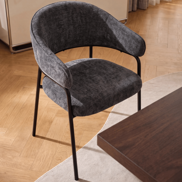 Popielate Krzesło Do Jadalni Salonu Tapicerowane Nowoczesne z Podłokietnikami Loft Szare SELVO