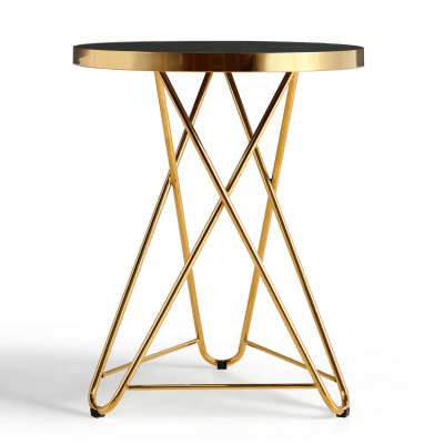Mały Stół Okrągły 60 cm Elegancki Nowoczesny Do Salonu Glamour Czarny Marmur Złoty GOLDEN
