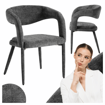 Nowoczesne Krzesło z Podłokietnikami Loft Do Jadalni Salonu Tapicerowane Minimalistyczne Ciemnoszare BALANCE