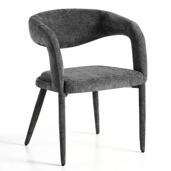 Nowoczesne Krzesło z Podłokietnikami Loft Do Jadalni Salonu Tapicerowane Minimalistyczne Ciemnoszare BALANCE