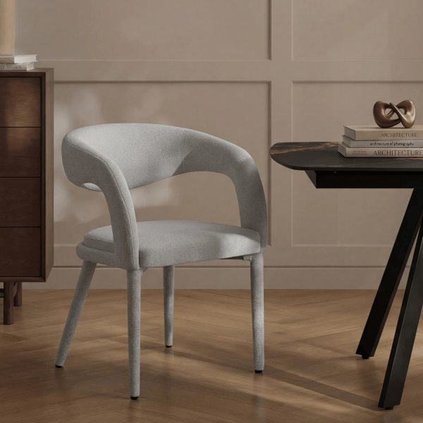 Krzesło z Podłokietnikami Nowoczesne Loft Do Jadalni Salonu Tapicerowane Minimalistyczne Jasnoszare BALANCE