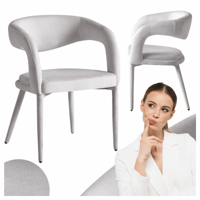 Krzesło z Podłokietnikami Nowoczesne Loft Do Jadalni Salonu Tapicerowane Minimalistyczne Jasnoszare BALANCE