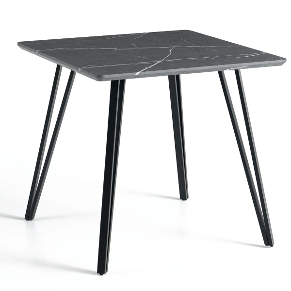 Nowoczesny Mały Stół Kuchenny Kwadratowy 80x80 cm Do Jadalni Salonu Kuchni Ciemnoszary Marmur Czarny TONI
