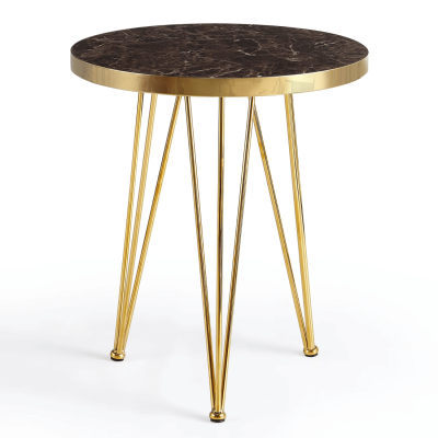 Okrągły Stół Do Salonu Jadalni Kuchni Glamour Kuchenny 80 cm Nowoczesny Brązowy Marmur TOLIA