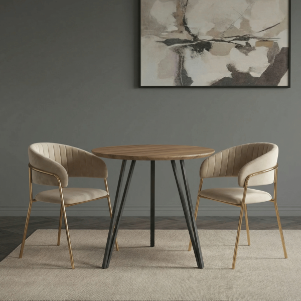 Mały Nowoczesny Stół Kuchenny Do Jadalni Salonu Okrągły 80 cm Industrialny Loft Dąb Ciepły ZOE