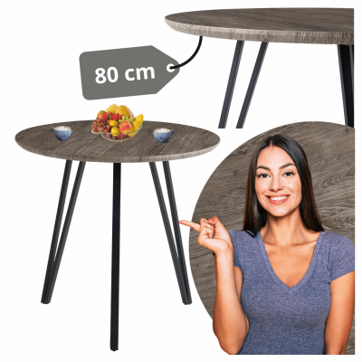 Stół Kuchenny 80 cm Do Jadalni Salonu Okrągły Mały Nowoczesny Industrialny Loft Dąb Szary ZOE