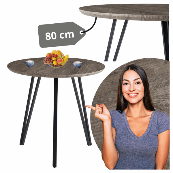 Stół Kuchenny 80 cm Do Jadalni Salonu Okrągły Mały Nowoczesny Industrialny Loft Dąb Szary ZOE