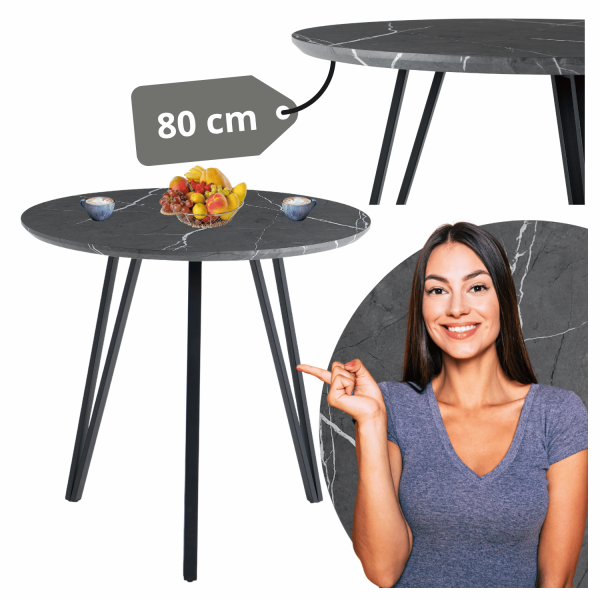 Okrągły Industrialny Mały Stół Kuchenny Nowoczesny Do Jadalni Salonu 80 cm Loft Sary Marmur ZOE