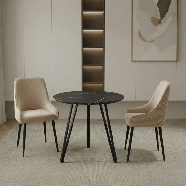 Okrągły Industrialny Mały Stół Kuchenny Nowoczesny Do Jadalni Salonu 80 cm Loft Sary Marmur ZOE
