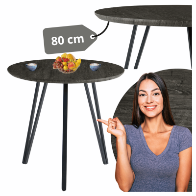 Industrialny Stół Kuchenny Do Jadalni Salonu Okrągły 80 cm Mały Nowoczesny Loft Dąb Czarny ZOE
