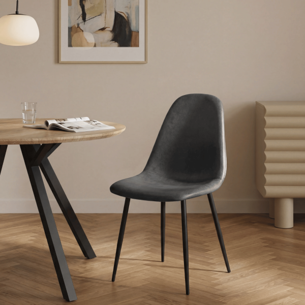 Minimalistyczne Nowoczesne Krzesło Kuchenne Welurowe Loft Do Jadalni Salonu Szare Czarne CELINE