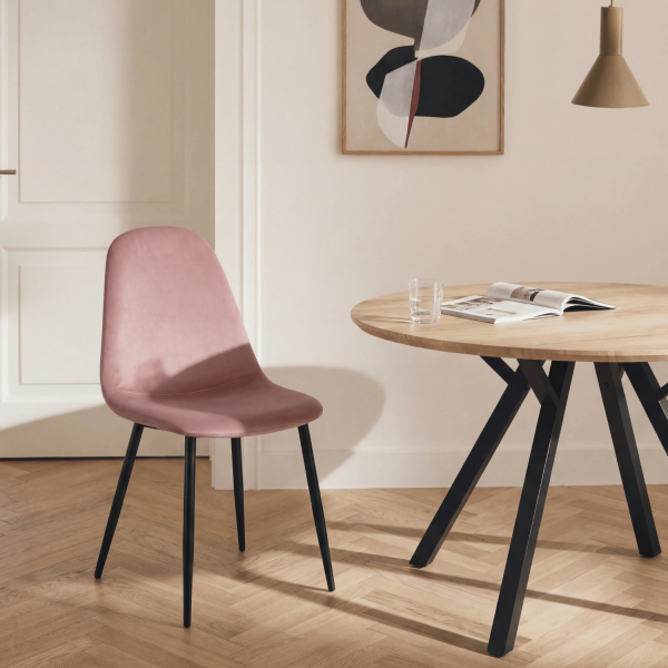 Różowe Minimalistyczne Welurowe Krzesło Kuchenne Do Jadalni Salonu Nowoczesne Loft Czarne CELINE