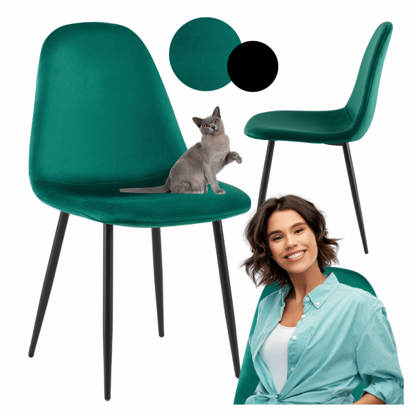 Zielone Krzesło Kuchenne Do Jadalni Salonu Welurowe Loft Minimalistyczne Nowoczesne Butelkowa Zieleń Czarne CELINE
