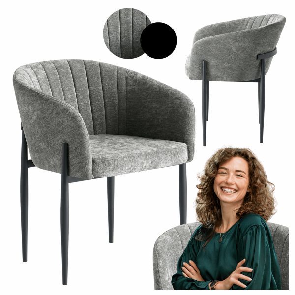 Krzesło Kubełkowe Do Jadalni Salonu Tapicerowane Nowoczesne Retro Loft Szare Popielate COMFY