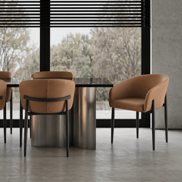 Krzesło Kubełkowe Do Jadalni Salonu Tapicerowane Nowoczesne Loft Skórzane Ekoskóra Karmelowe COMFY