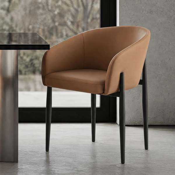 Krzesło Kubełkowe Do Jadalni Salonu Tapicerowane Nowoczesne Loft Skórzane Ekoskóra Karmelowe COMFY
