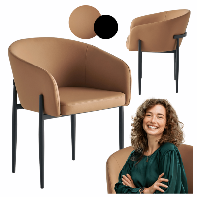 Krzesło Kubełkowe Do Jadalni Salonu Tapicerowane Nowoczesne Loft Skórzane Ekoskóra Karmelowe COMFY