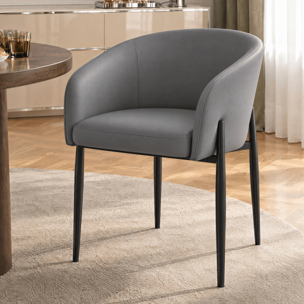 Skórzane Popielate Krzesło Kubełkowe Do Jadalni Salonu Tapicerowane Nowoczesne Loft Ekoskóra Szare COMFY