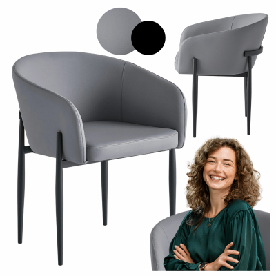 Skórzane Popielate Krzesło Kubełkowe Do Jadalni Salonu Tapicerowane Nowoczesne Loft Ekoskóra Szare COMFY