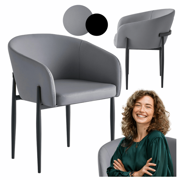 Skórzane Popielate Krzesło Kubełkowe Do Jadalni Salonu Tapicerowane Nowoczesne Loft Ekoskóra Szare COMFY