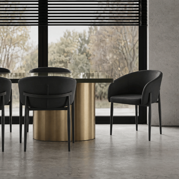 Nowoczesne Krzesło Kubełkowe Do Jadalni Salonu Tapicerowane Loft Skórzane Ekoskóra Czarne COMFY