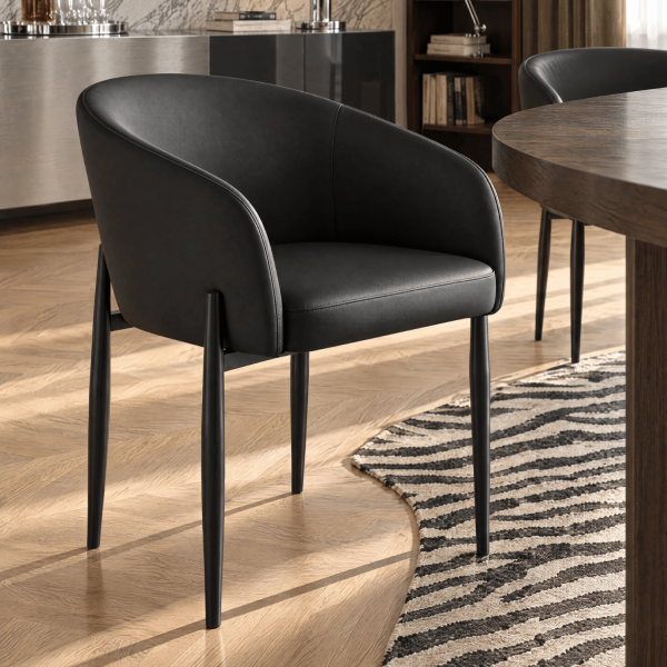 Nowoczesne Krzesło Kubełkowe Do Jadalni Salonu Tapicerowane Loft Skórzane Ekoskóra Czarne COMFY