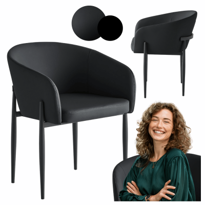 Nowoczesne Krzesło Kubełkowe Do Jadalni Salonu Tapicerowane Loft Skórzane Ekoskóra Czarne COMFY