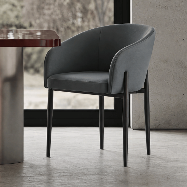 Skórzane Krzesło Kubełkowe Do Jadalni Salonu Tapicerowane Nowoczesne Loft Ekoskóra Szare COMFY