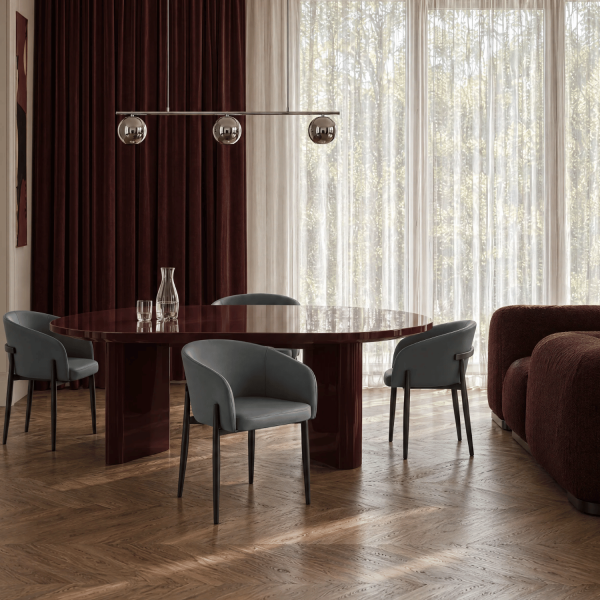 Skórzane Krzesło Kubełkowe Do Jadalni Salonu Tapicerowane Nowoczesne Loft Ekoskóra Szare COMFY