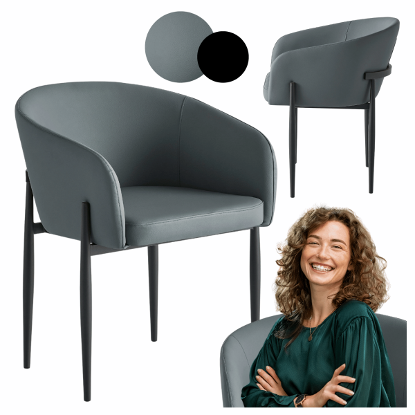 Skórzane Krzesło Kubełkowe Do Jadalni Salonu Tapicerowane Nowoczesne Loft Ekoskóra Szare COMFY